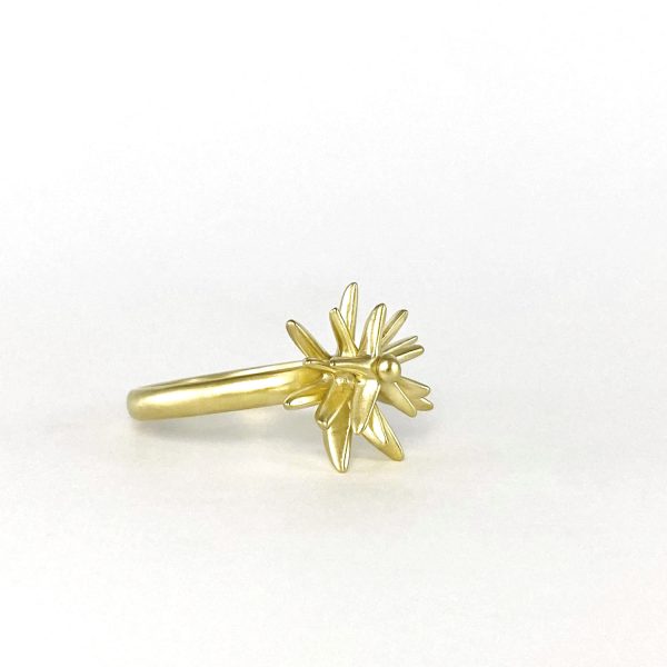 Anell de plata xapada en or amb flor estrellada.